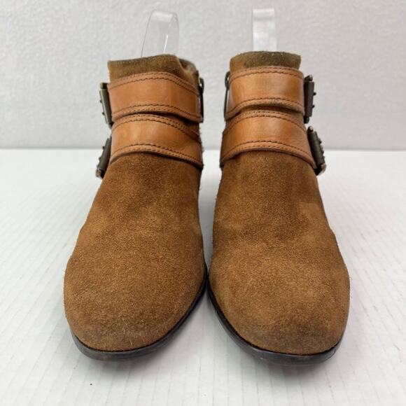 Sam Edelman Boots Womens 7 M Pippen Suede Brown Ankle Double Buckle Detail - Picture 2 of 14